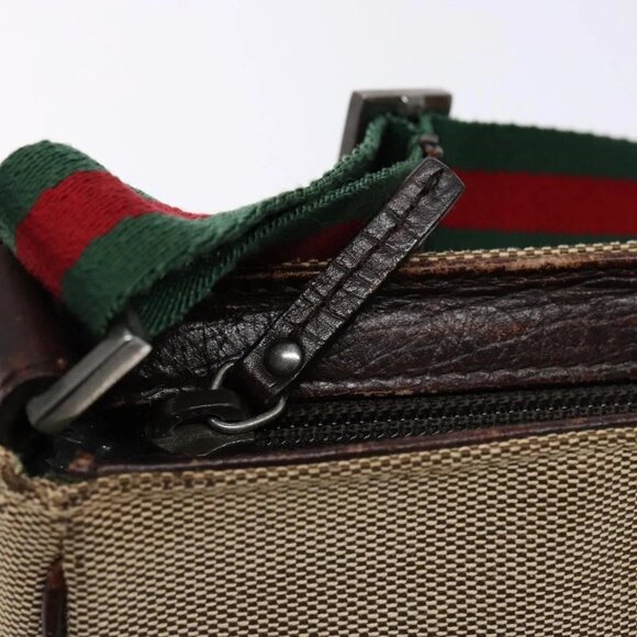 GUCCI Web Sherry Line Accessory Pouch Canvas Beige Silver Auth ep9957 - Picture 10 of 16